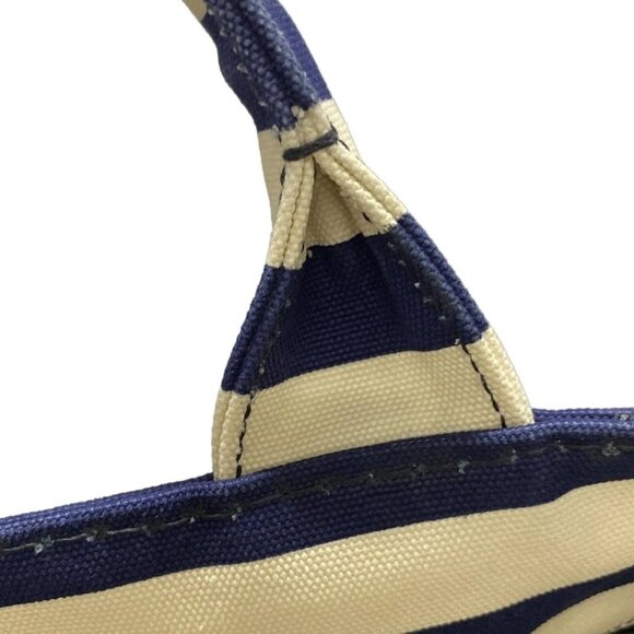 Auth PRADA Canapa B2642B Navy Cream Canvas Tote Bag - Picture 9 of 15